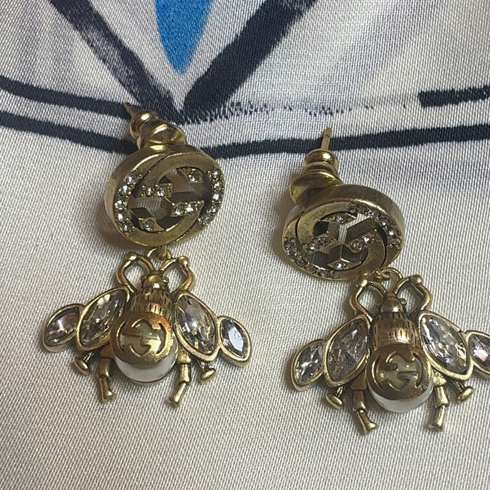 Gucci Gold-Tone Marmont Crystal Bee Drop Earrings - Picture 2 of 6